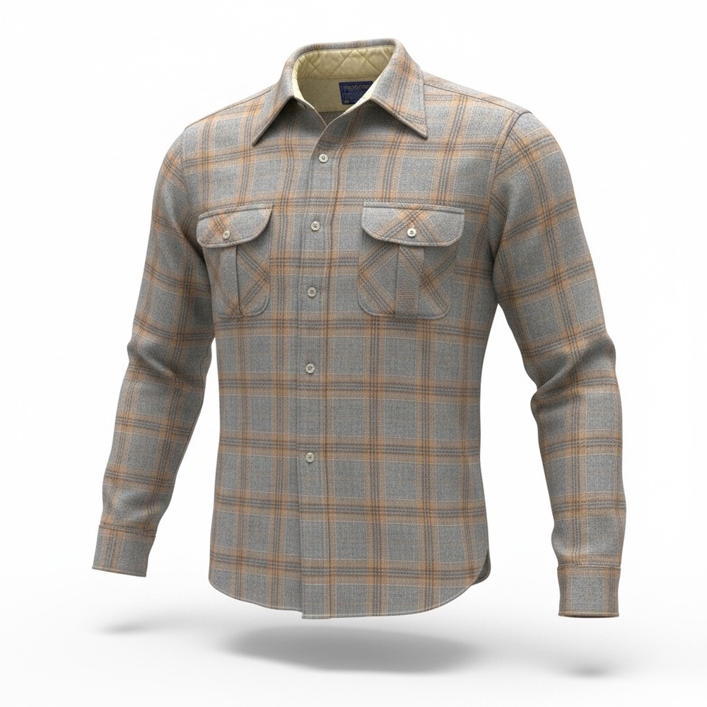 Vintage 60s Pendleton Board Shirt L Shadow Plaid Wool Loop Collar Flap Pocket